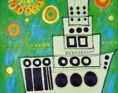 Green Tug Boat -- Print on Stretched Canvas