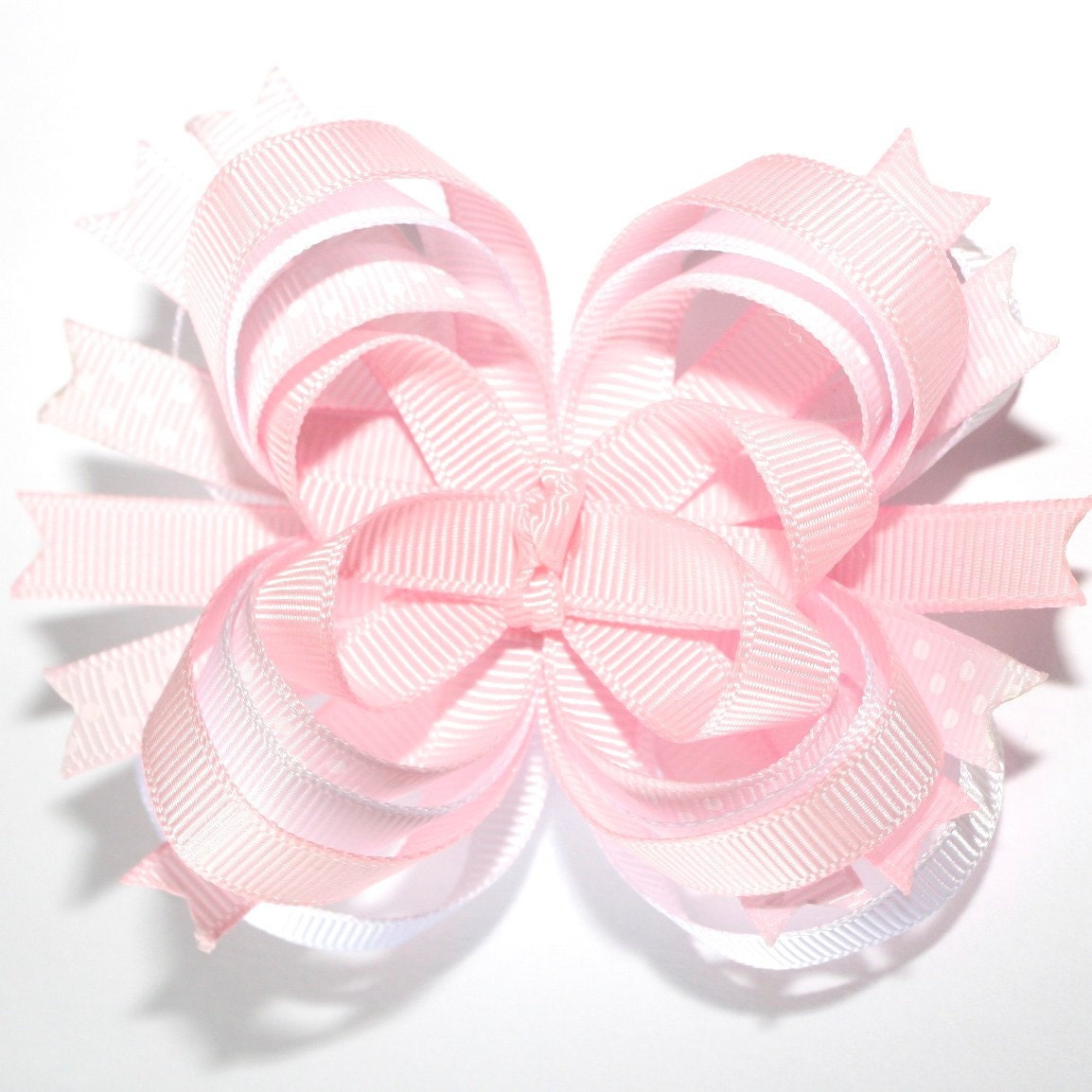 SALE...10% off by liking Lebelle Boutique on Facebook...Light Pink and White with Polka Dots Stacked Boutique Hair Bow