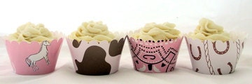 Cowgirl Cupcake Wrappers in Pink and Brown for Girl Birthday Party