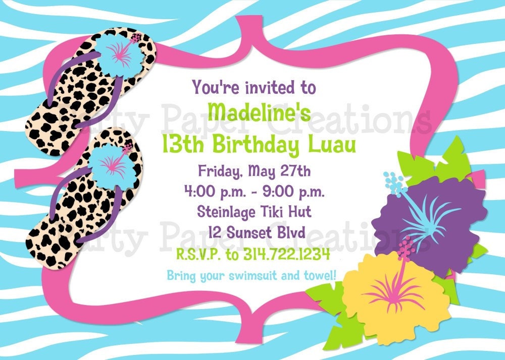 Birthday Luau Party Invitation - Pool Party Invite - Printable Digital File Il_170x135