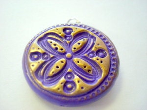Reversible Purple Star Flowers Handmade Polymer Clay Focal Bead or Pendant