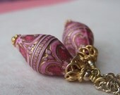 Rose and Gold Earrings,  Rosey Pink and Gold Etched Earrings