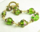 Garden for your wrist- Green Lampwork bracelet