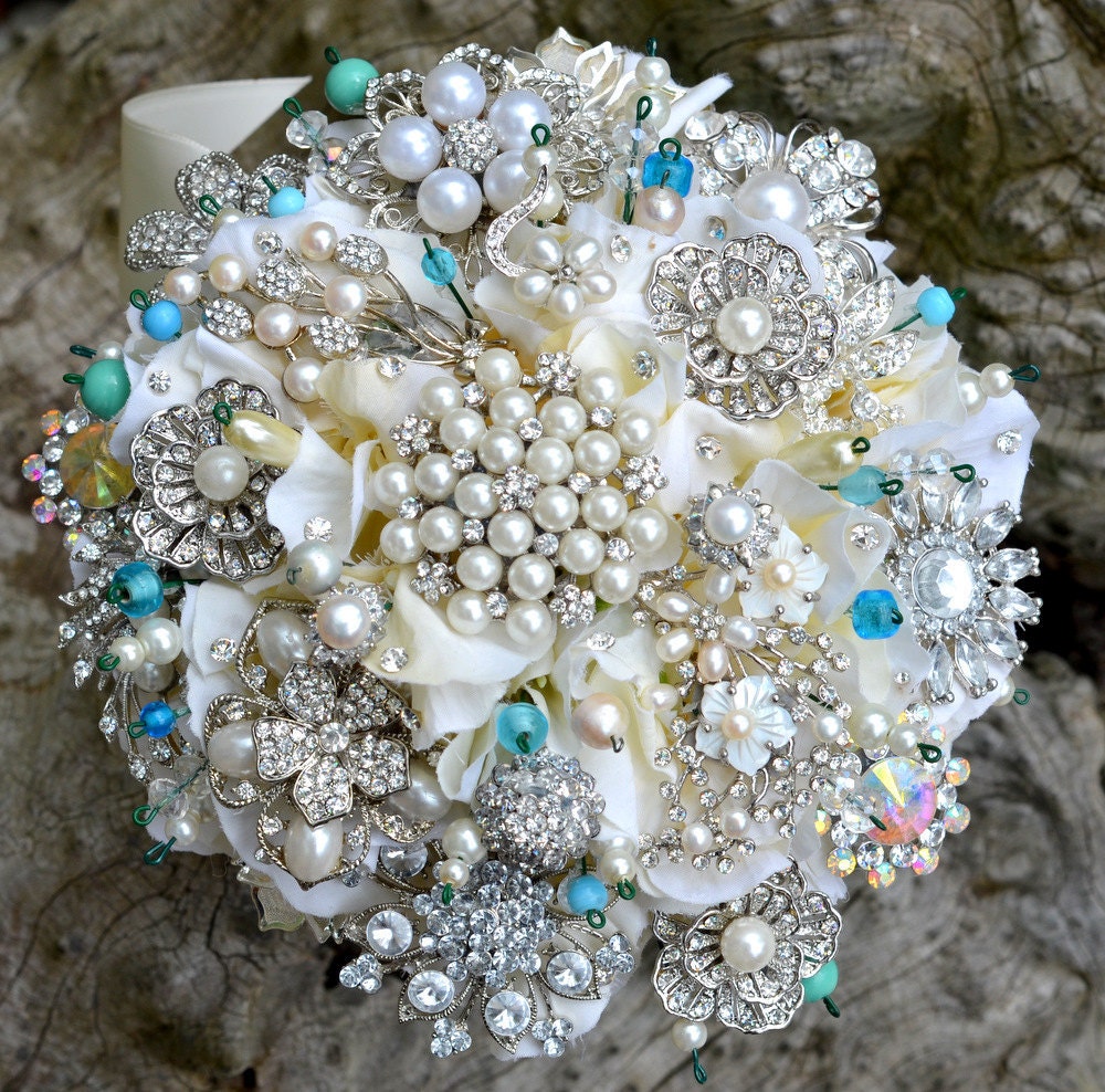 Deposit on Tiffany blue heirloom jeweled posy--made to order