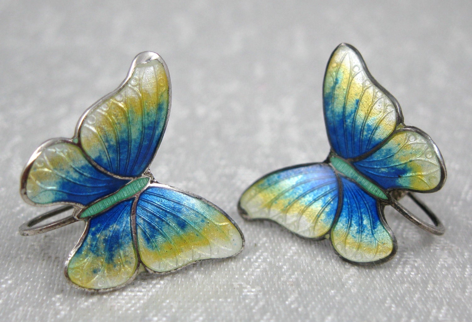 Vintage Scandinavian Sterling Enamel Butterfly Earrings Signed