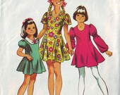 simplicity 9796, vintage 70s girls' dress pattern, size 7, chest 26 FREE SHIPPING to canada and usa