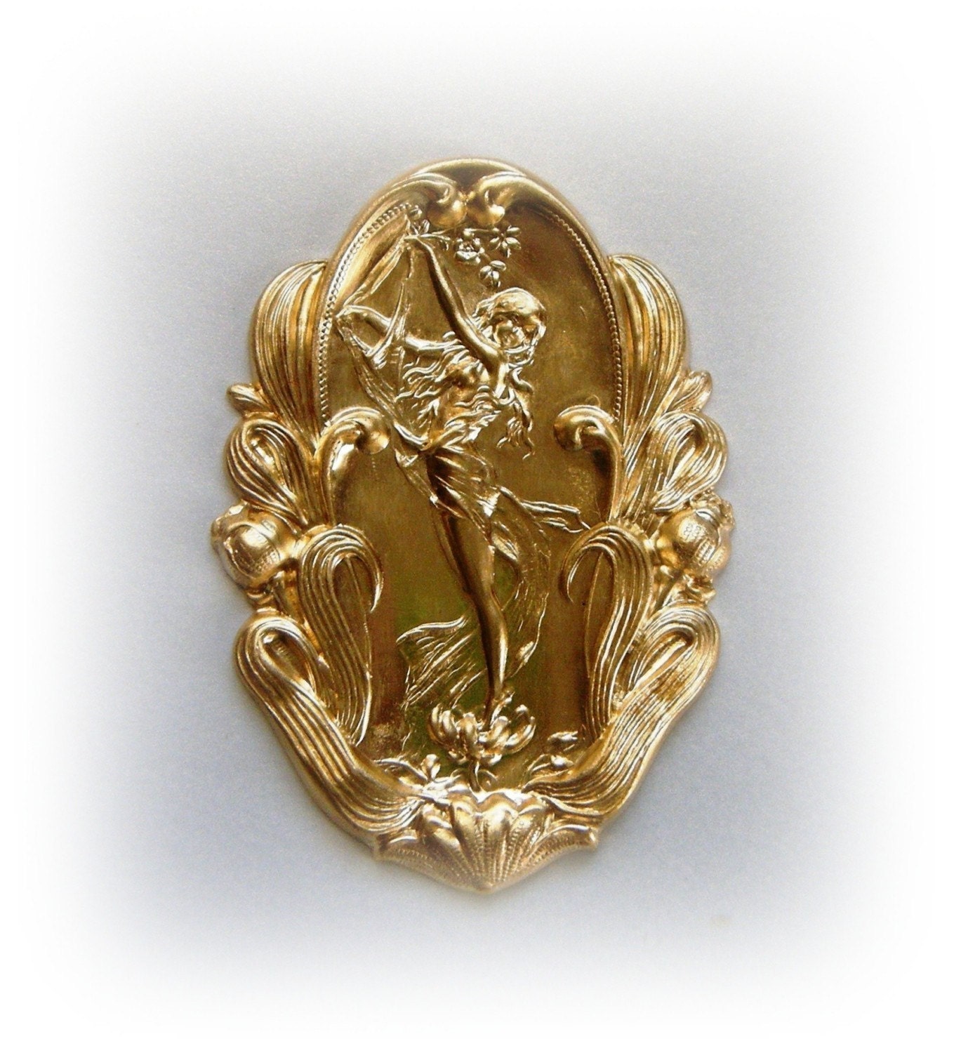 2 -  Lily Fairy Goddess Medallion Brass Jewelry Findings (BC)