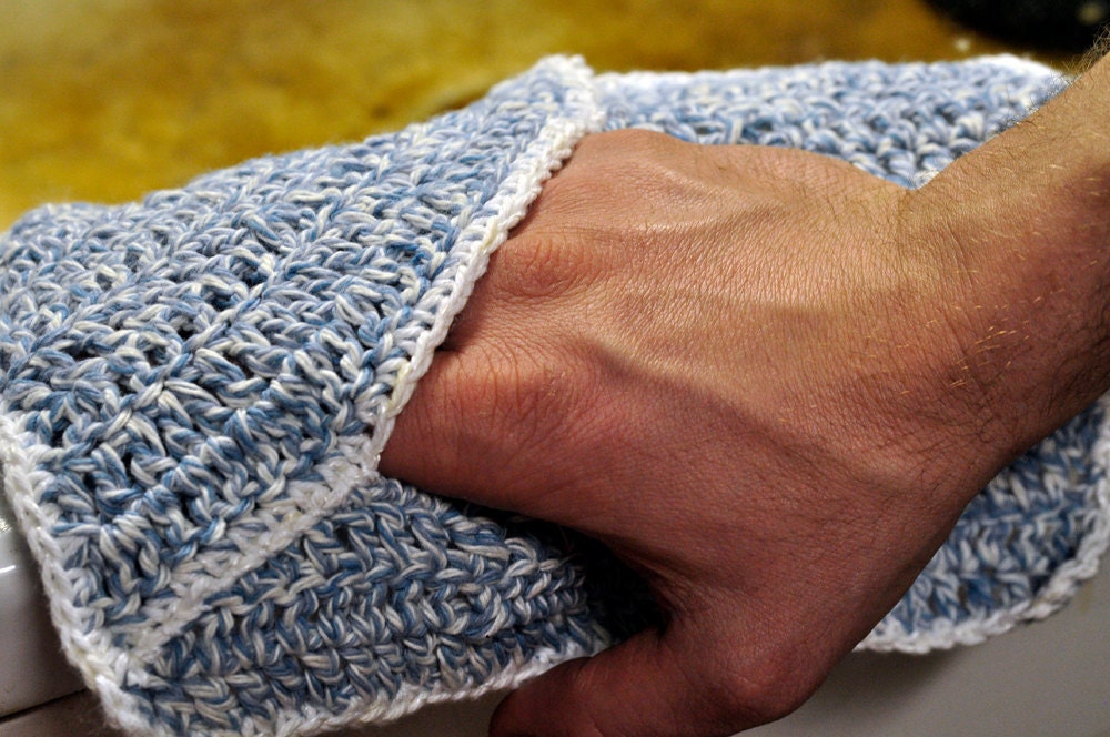 Hand Towel with Mitt Blue and White Large
