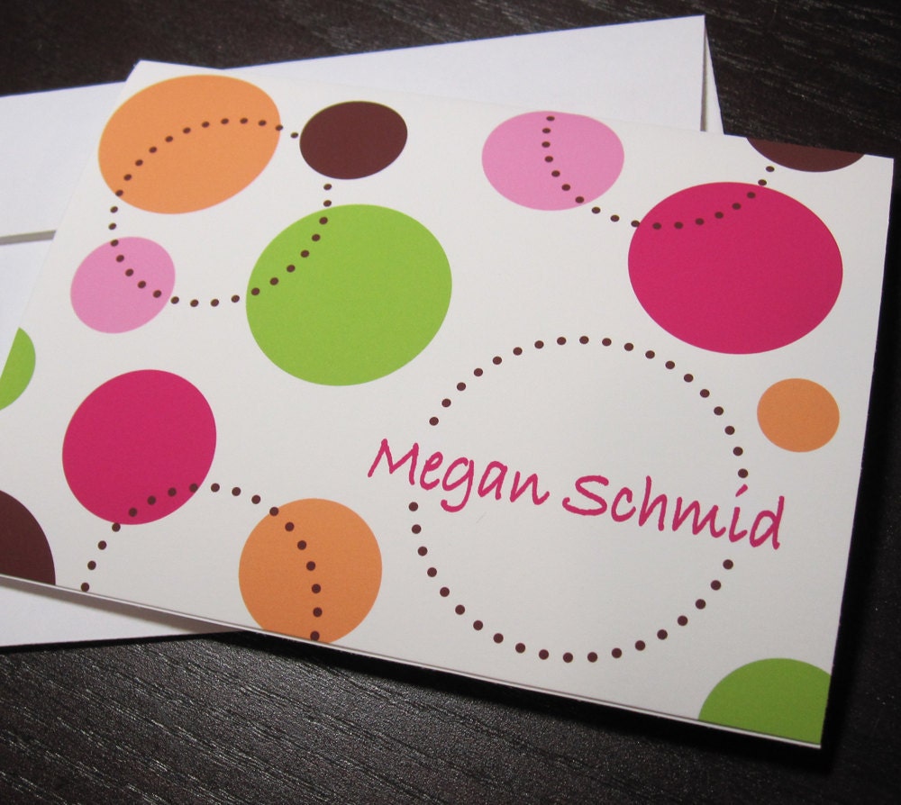 Personalized Note Card Set - Polka Dots