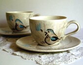 Vintage Cup and Saucer Red Wing Bob White Quail Bird, Set of Two