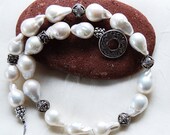 Baroque pearl necklace sterling beads toggle renaissance