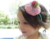 SWEET LIKE CUPCAKE headband fake cupcake photography prop ,first birthday party hat , tea party hat  and for cupcake costume pink icing