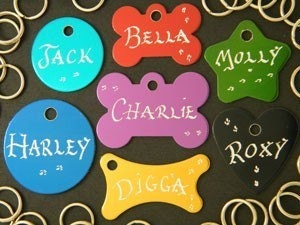 Hand Engraved - Pet Dog or Cat ID Tags - 7 Great Shapes 7 Great Colors Available - Buy 2 Tags get 3rd Tag FREE