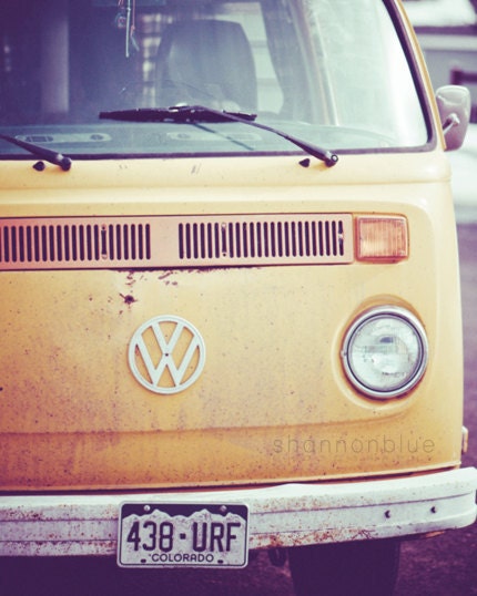 vintage volkswagen bus photograph / van, retro, mustard yellow, car, transportation, hippie / vw / 8x10 fine art photograph
