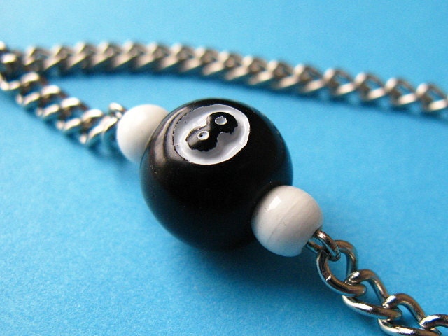 Eight Ball Necklace - Black & White Pool Themed Chain Necklace For Him
