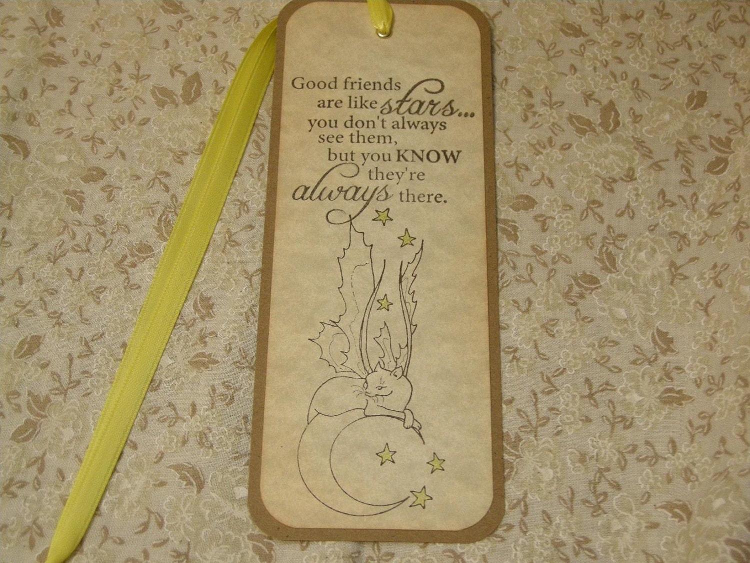 Good Friends Kitty Fairy Bookmark - stars, moon, cat, mystical, whimsical, sentiment, inspirational
