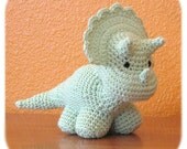 stuffed triceratops dinosaur crochet amigurumi plush in mint green cotton yarn handmade