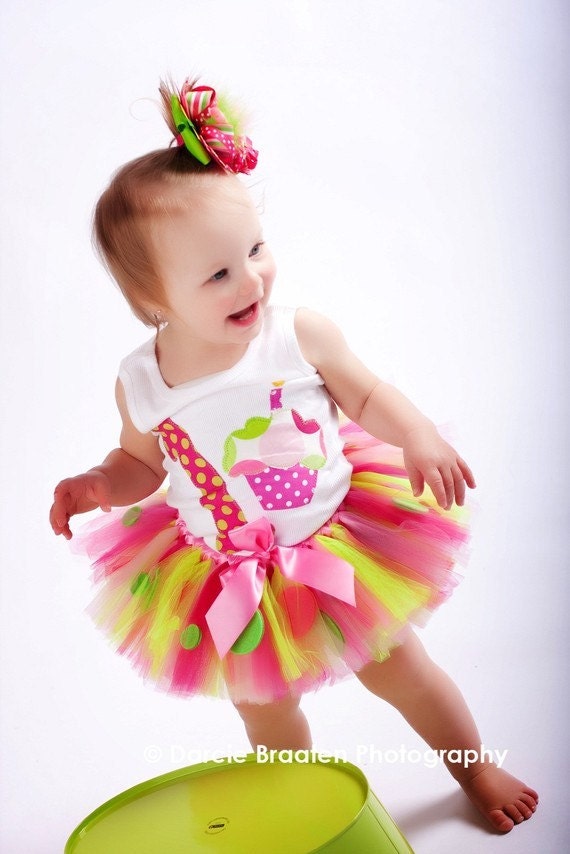 Raspberry Sorbet Polka Dot Birthday Tutu, Infant Size