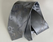 Necktie Exclusive Dragonfly Design Light Silver Grey Color Handpainted One Of A Kind And Ready to Ship