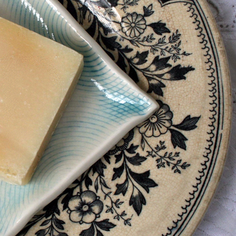 Porcelain Soap Dish / Soap Holder Square Faded Blue