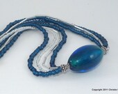 Cobalt Blue Necklace Murano Glass Multi Strand Seed Bead Necklace silver blue