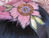 Pink Feather and Vintage Applique Fascinator Hatinator HeadBand
