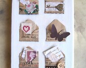 Original mixed media collage art canvas small Remembered Love