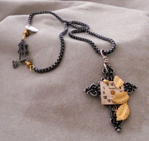 Steampunk Gunmetal Cross Necklace