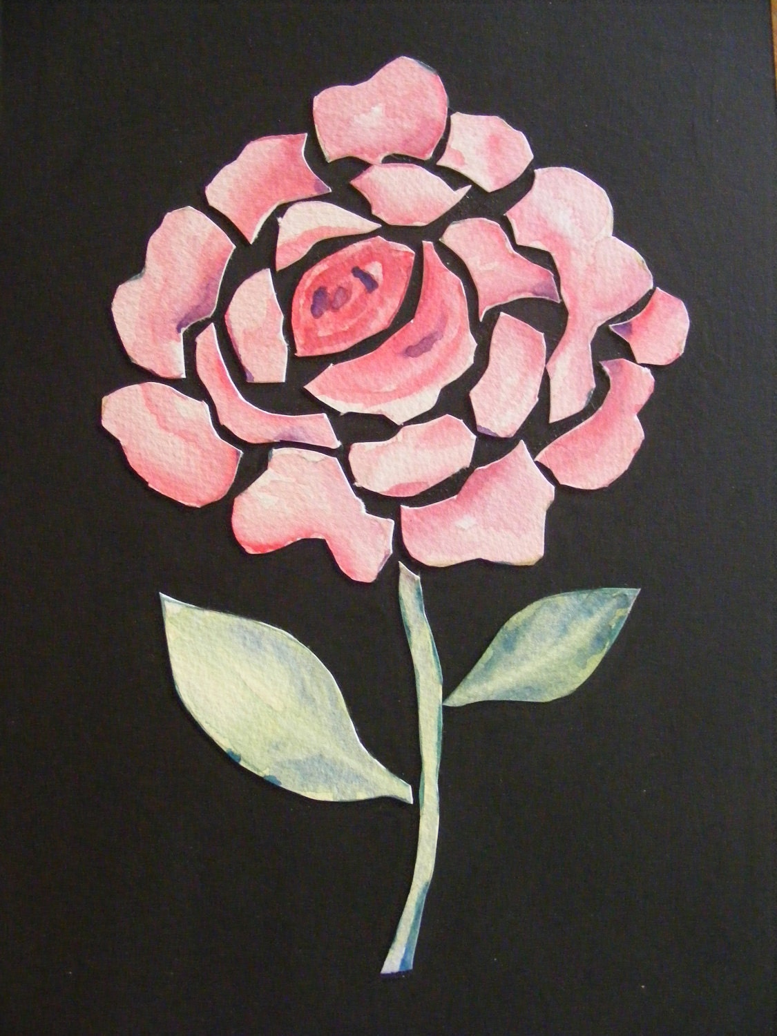 Shattered Rose-Small Original Collaged Watercolor Painting