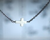 Cross My Heart Necklace - White turquoise howlite bead