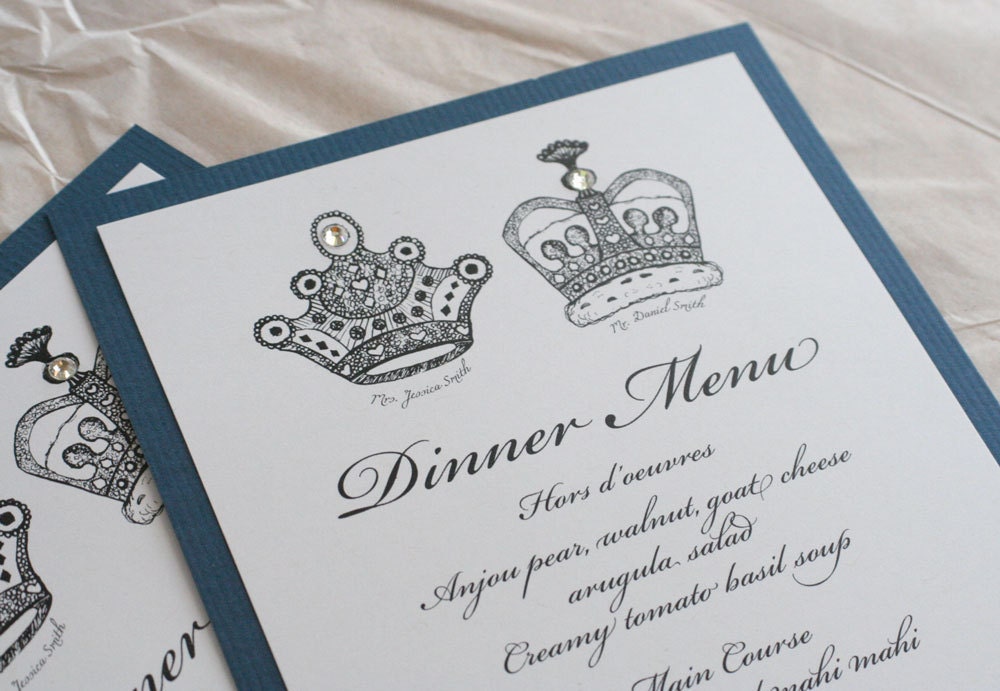 Wedding menu Royal theme in black and navy