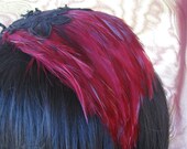 Deep Royal Red Feathers and Vintage Black Applique Fascinator Hatinator HeadBand
