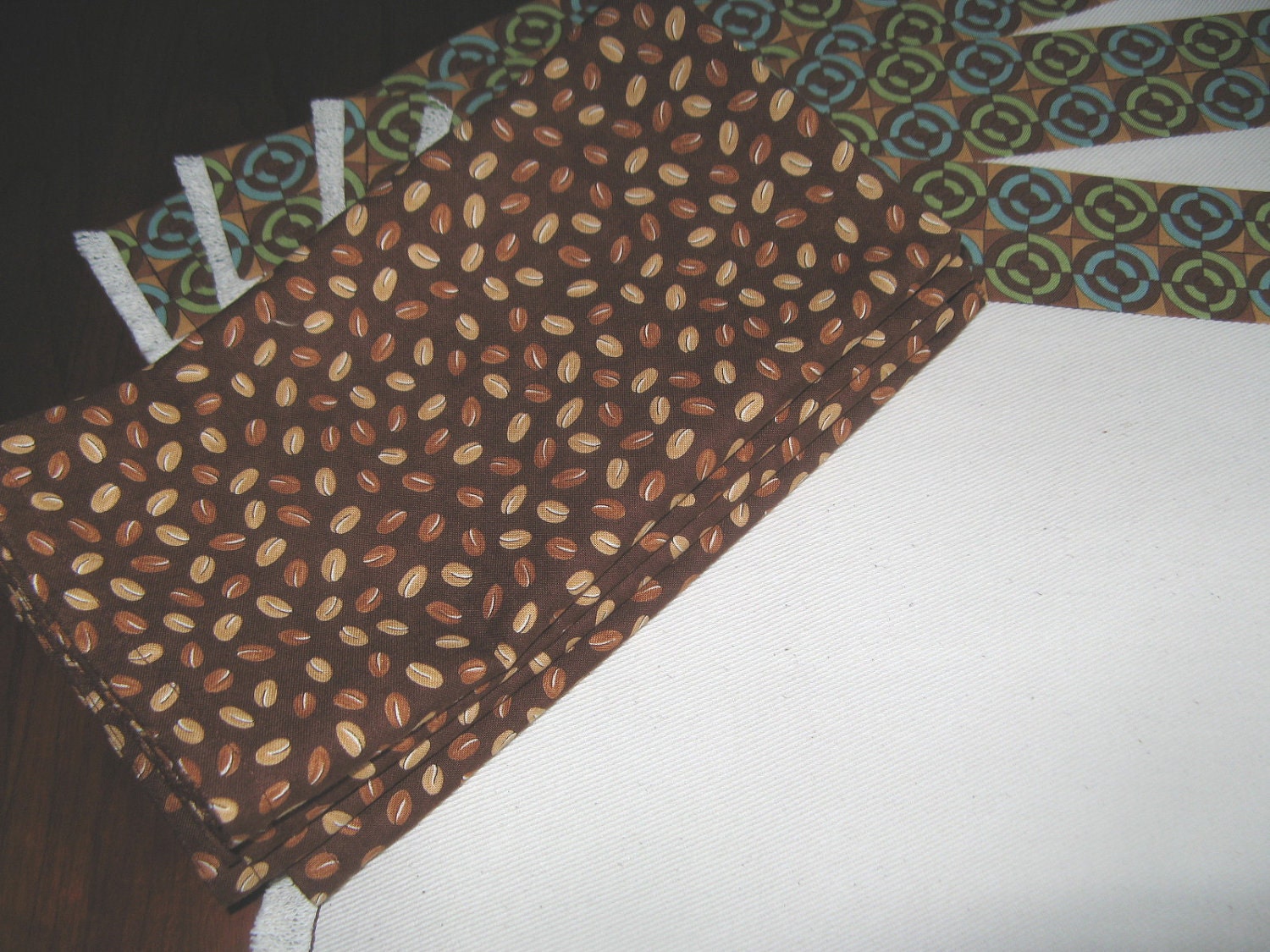 Placemats Napkins Coffee Beans Circles Brown Lime Aqua Set of Four