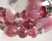 Glass Bracelet Set of Three Pink Cranberry Stretch
