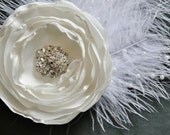 White Bridal Fascinator, Hair Clip, Flower, Feather, Wedding Headpiece, Hairpiece, Rhinestone, Flower, Hair Accessory