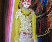 Fabric  Brooch with Art Button and Sequins