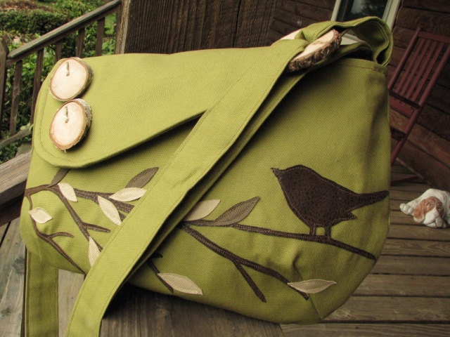 Singing Bird on a Branch shoulder bag with adjustable strap