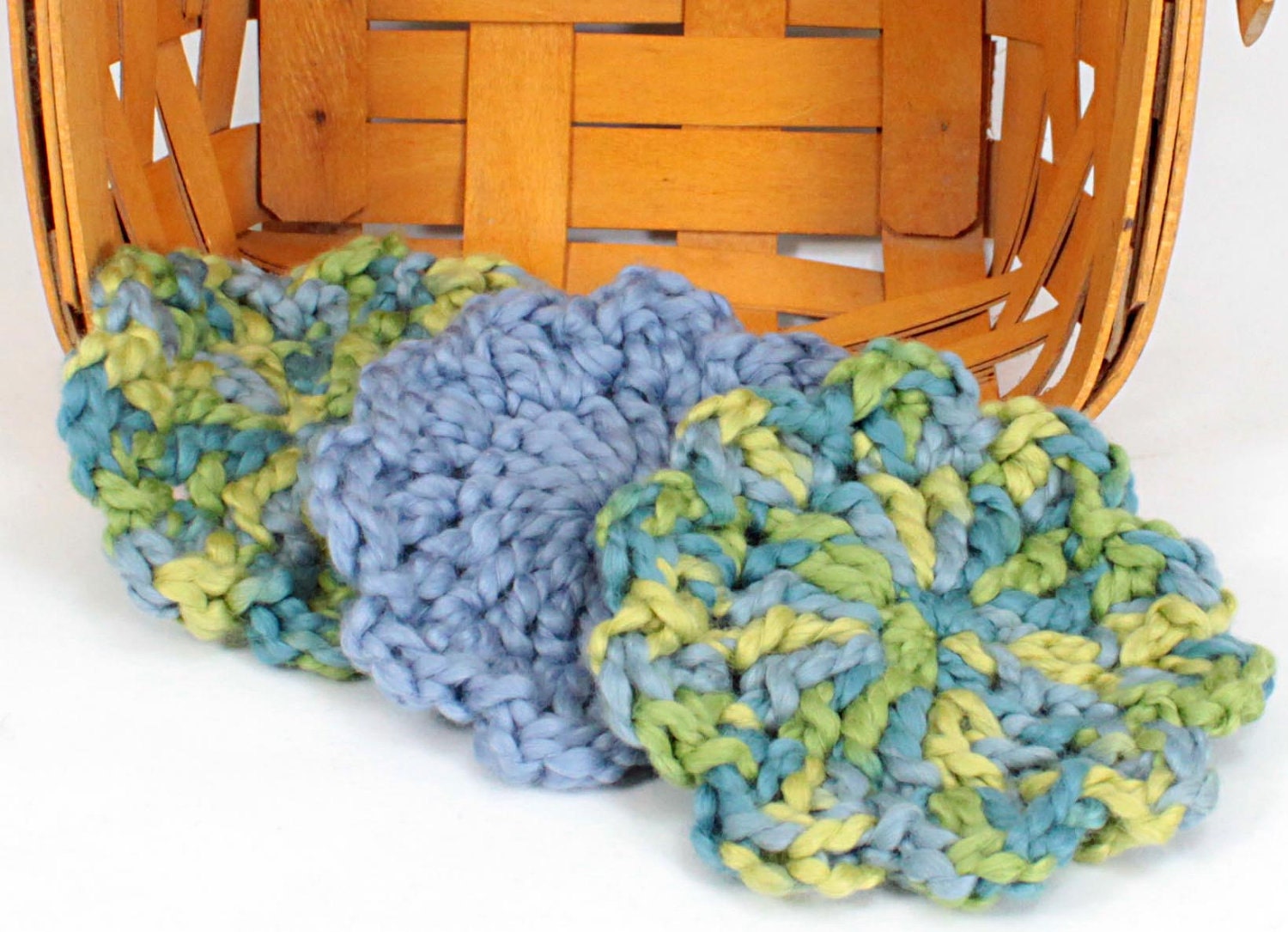Organic Cotton Flower Face Cloth - Set of 3 - Ocean and Dusky Blue