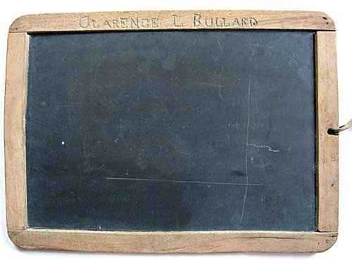 Clarence Bullard's Antique Wood Bound School Slate with Carved Name, Double Sided, c 1900
