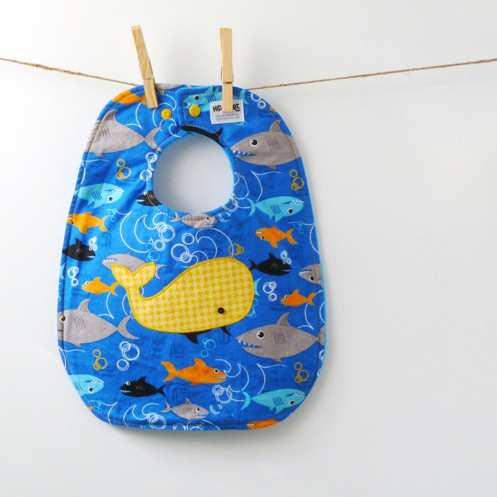 Whale Baby Gift - Oversize Baby Bib with Snaps - Baby Shower Gift