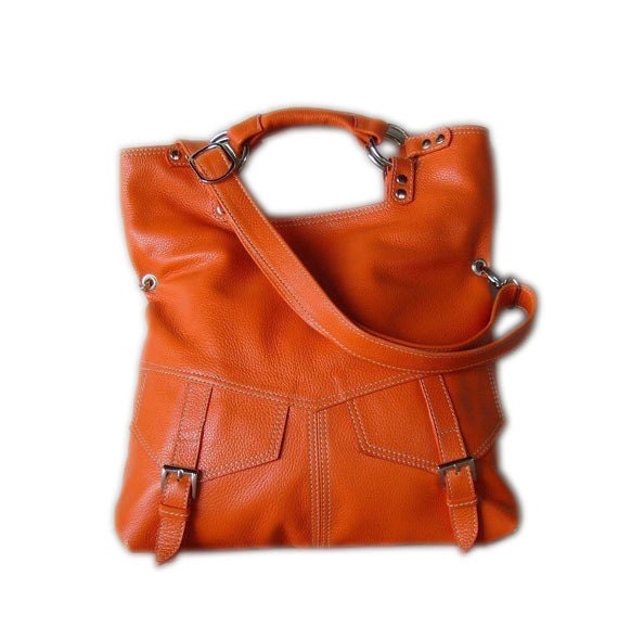 Orange pebble leather handbag / shoulderbag / purse / tote / leather bag / Brook / tftateam
