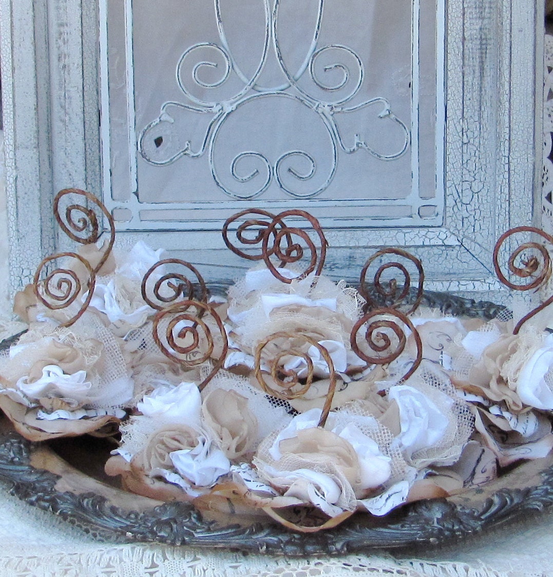 Fabric Hand stamped Flower Place Card Holder  Set of 10 by My Broken Art on Etsy