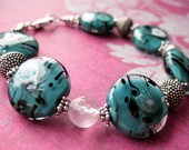Peacock Blue Lampwork Bracelet With Paisley Design Lobster Clasp