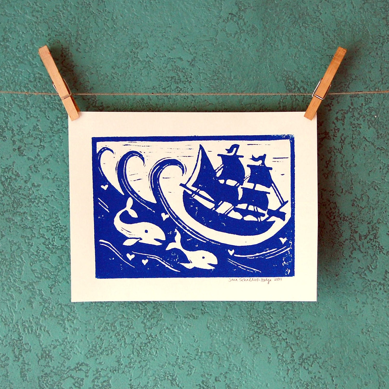 AHOY - linocut print