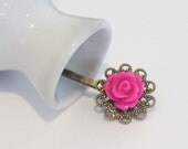 Vintage Inspired Lucite Flower Bobby Pins - Mini Rose on Filigree Frame