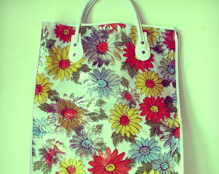 Granny floral plastic tote bag, handbag, purse