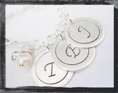 Hand Stamped Sterling Silver CIRCLES discs....Initial Charm Bracelet