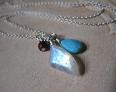 Moonstone, Ruby, Turquoise Silver Necklace