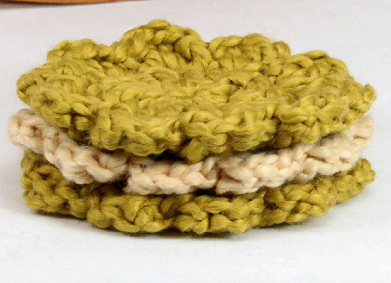Washable Face Cloths - Organic Cotton - Set of 3 - Olive and Almond