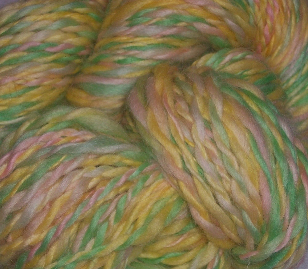 Handspun Yarn, Tulip Garden, Handpainted, Bulky, 140 yards, 2 ply, wool